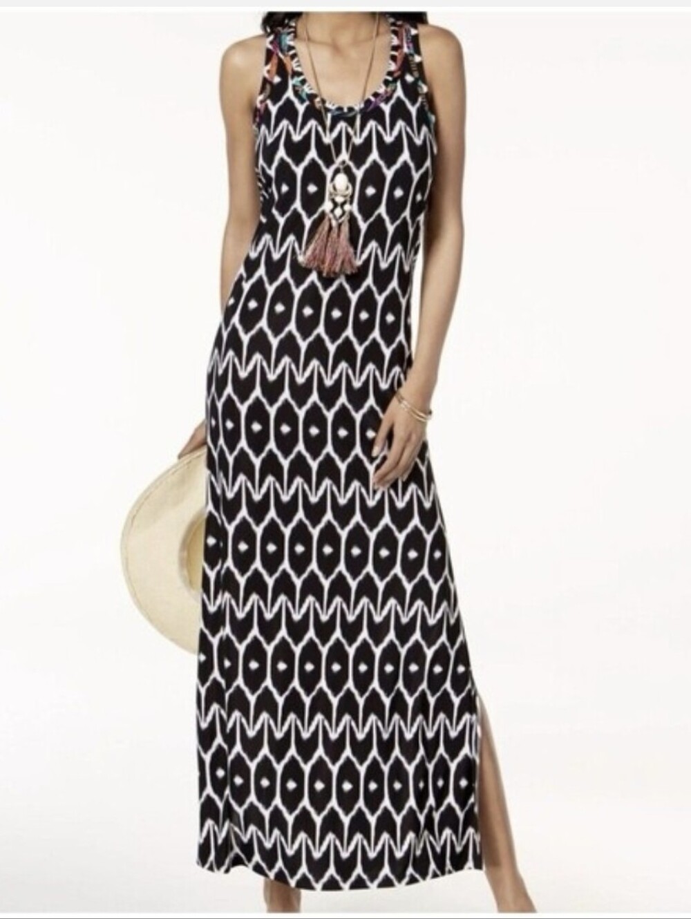 Trina Turk X INC Africana Ikat  Sleeveless Racerback Maxi Dress Sz S